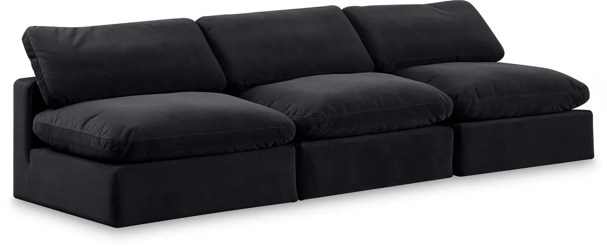 Comfy - Velvet Modular Armless Sofa 3 Seats - Black