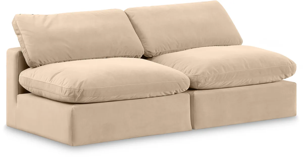 Comfy - Velvet Modular Armless Sofa 2 Seats - Beige