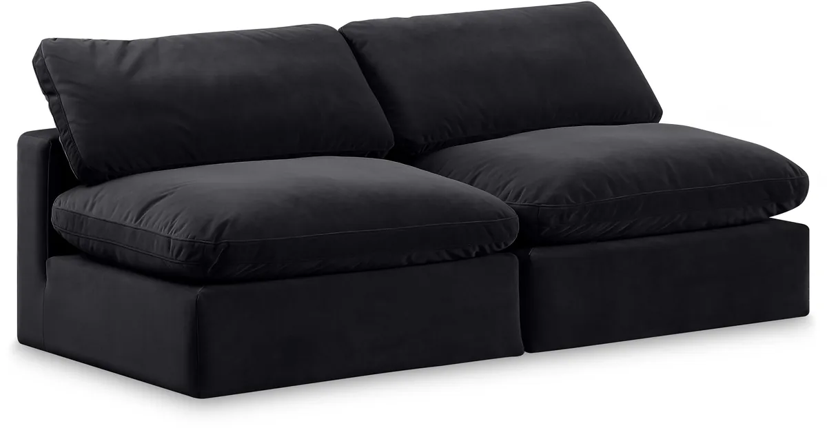 Comfy - Velvet Modular Armless Sofa 2 Seats - Black