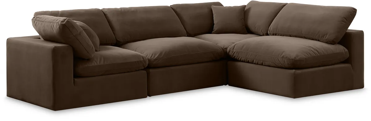 Comfy - 4 Piece Velvet Modular Armless Sectional - Dark Brown