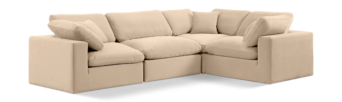Comfy - 4 Piece Velvet Modular Sectional - Light Beige