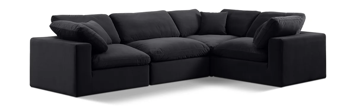 Comfy - 4 Piece Velvet Modular Sectional - Black