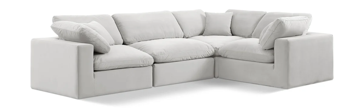 Comfy - 4 Piece Velvet Modular Sectional - White