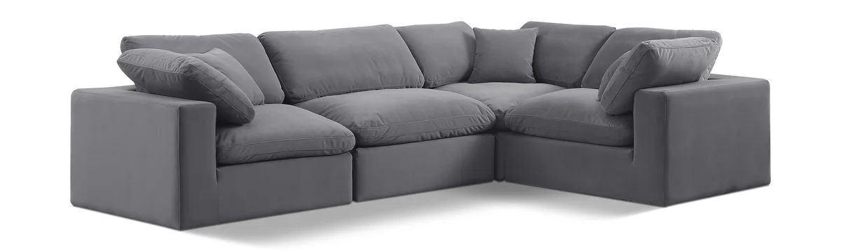Comfy - 4 Piece Velvet Modular Sectional - Dark Gray