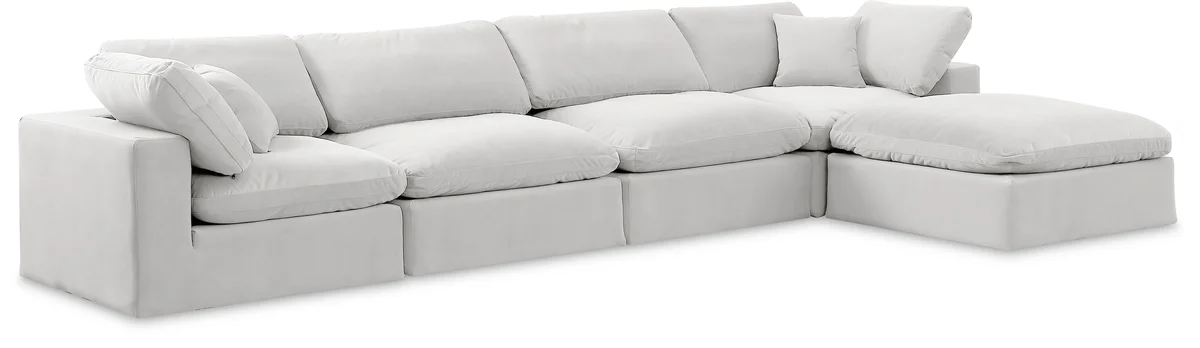 Comfy - 5 Piece Velvet Modular Sectional With Chaise - White