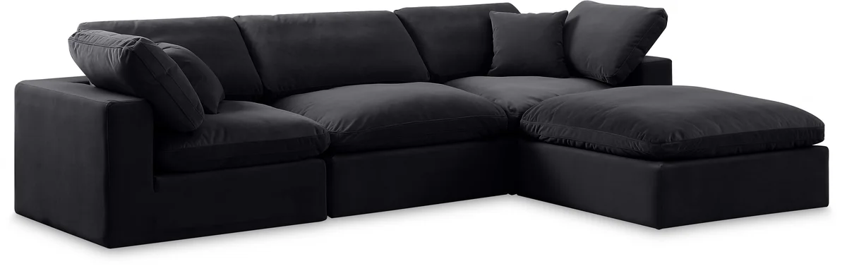 Comfy - 4 Piece Velvet Modular Sectional With Chaise - Black