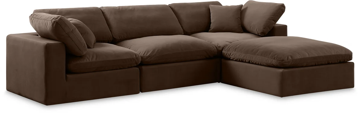 Comfy - 4 Piece Velvet Modular Sectional With Chaise - Dark Brown