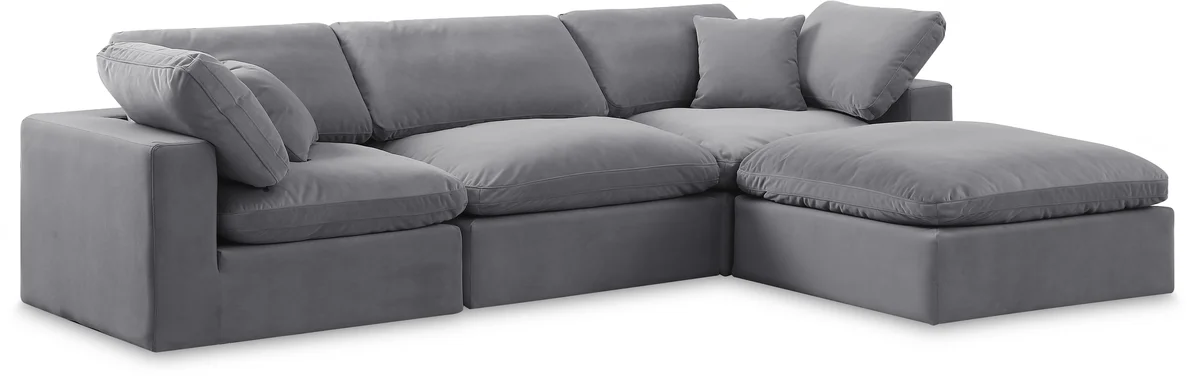 Comfy - 4 Piece Velvet Modular Sectional With Chaise - Dark Gray