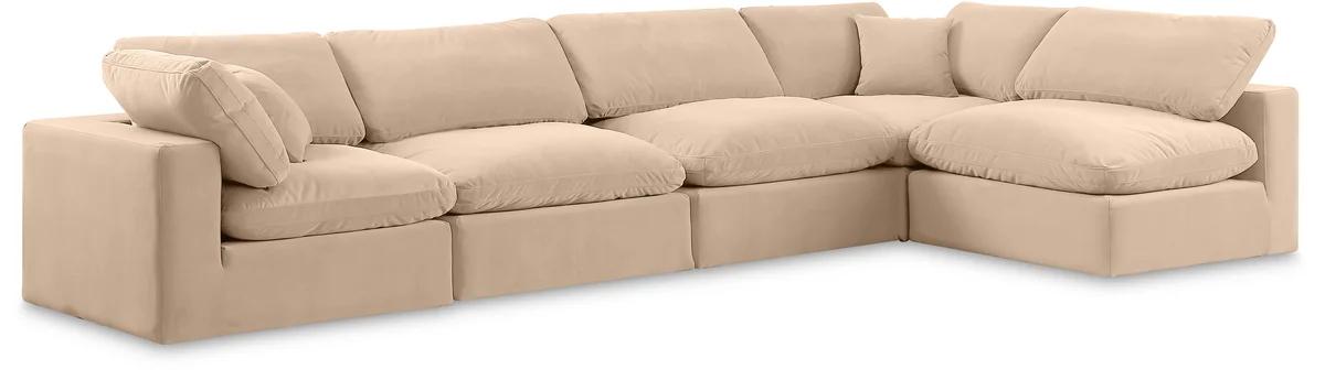 Comfy - 5 Piece Velvet Modular Sectional - Light Beige