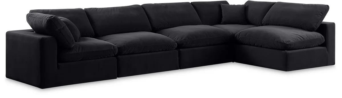 Comfy - 5 Piece Velvet Modular Sectional - Black