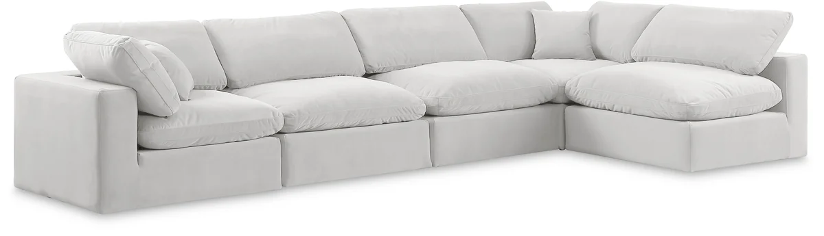 Comfy - 5 Piece Velvet Modular Sectional - White