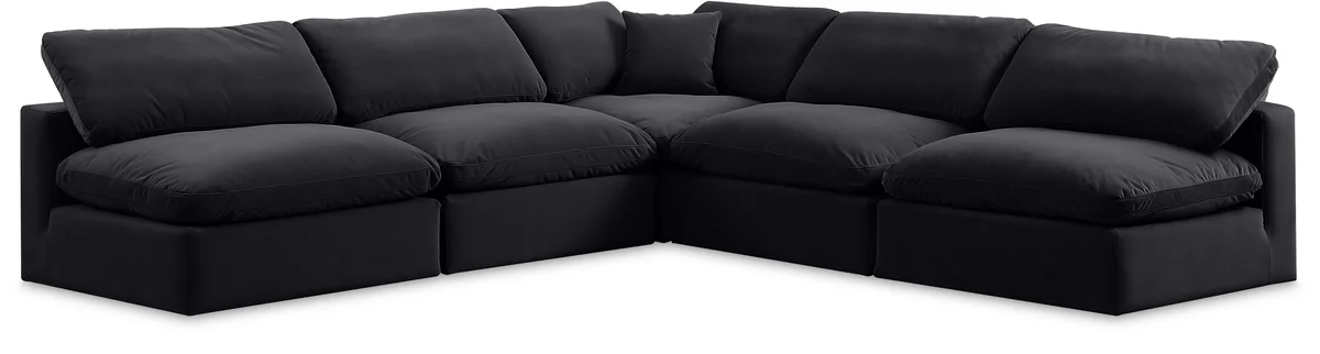 Comfy - 5 Piece Velvet Modular Corner Armless Sectional - Black