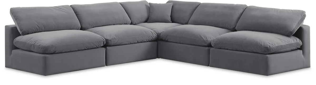 Comfy - 5 Piece Velvet Modular Corner Armless Sectional - Dark Gray