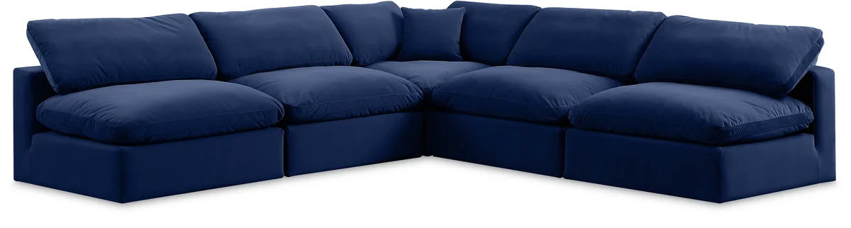 Comfy - 5 Piece Velvet Modular Corner Armless Sectional - Navy
