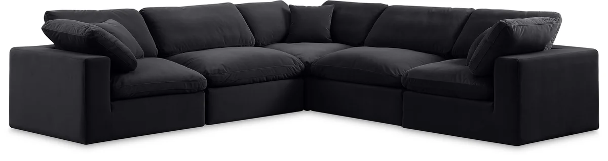 Comfy - 5 Piece Velvet Modular Corner Sectional - Black
