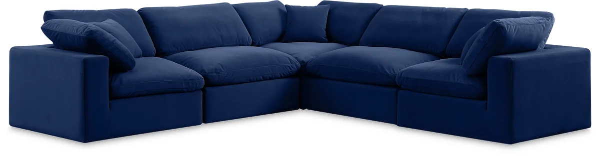 Comfy - 5 Piece Velvet Modular Corner Sectional - Navy