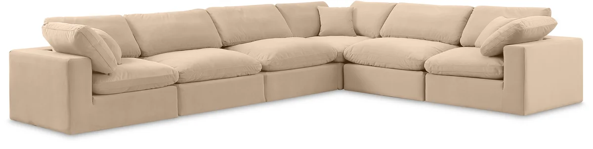 Comfy - 6 Piece Velvet Modular Corner Sectional - Light Beige