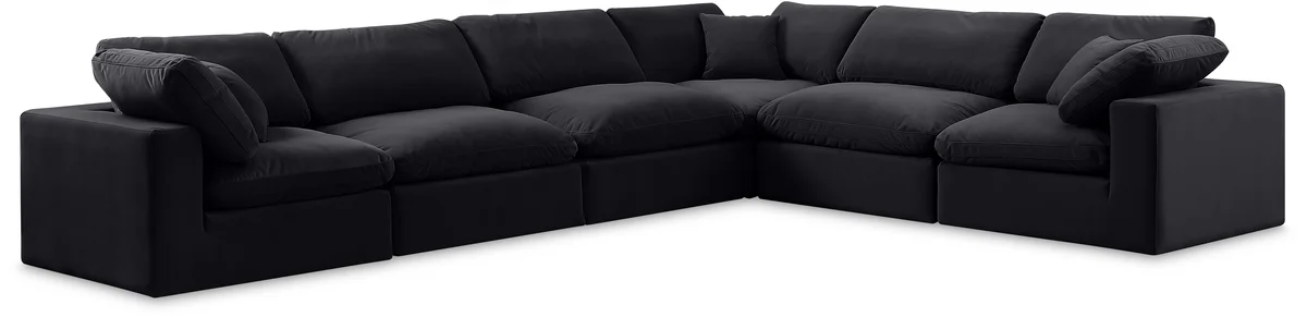 Comfy - 6 Piece Velvet Modular Corner Sectional - Black