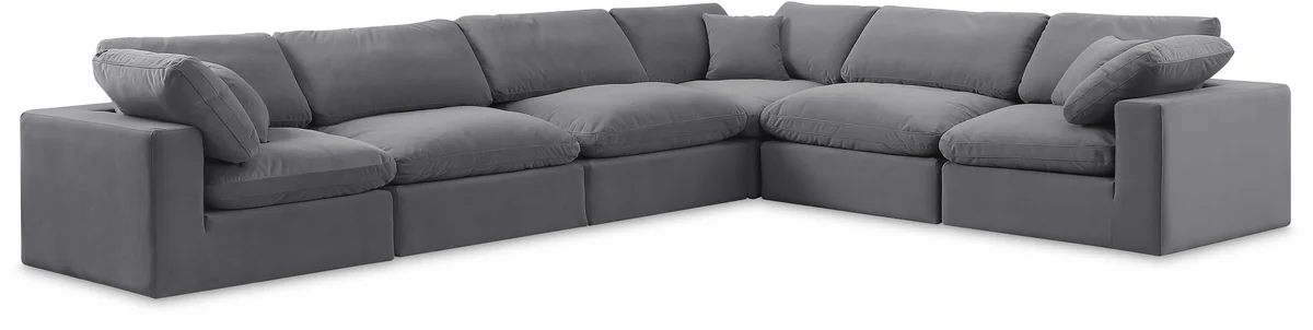 Comfy - 6 Piece Velvet Modular Corner Sectional - Dark Gray