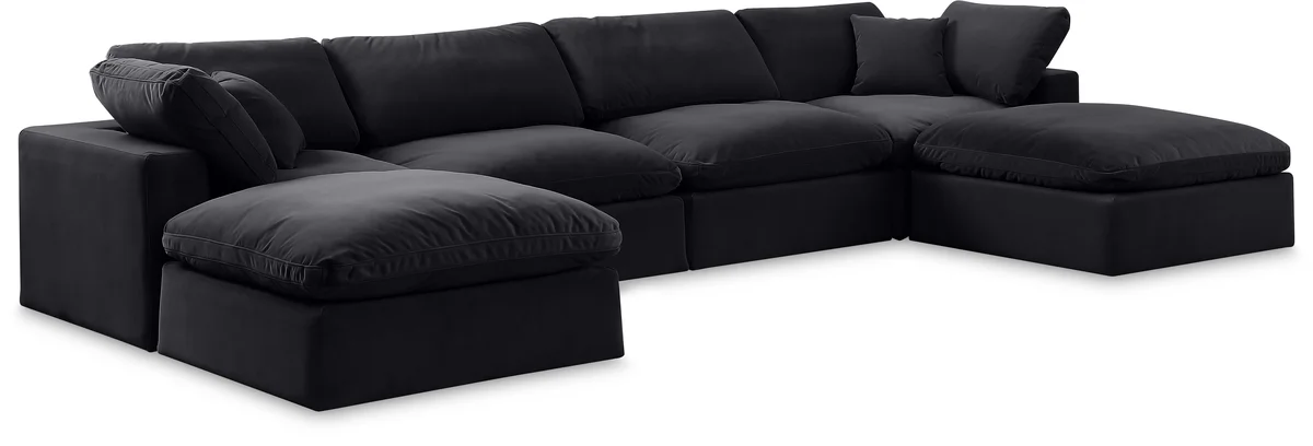 Comfy - 6 Piece Velvet Modular Double Chaise Sectional - Black