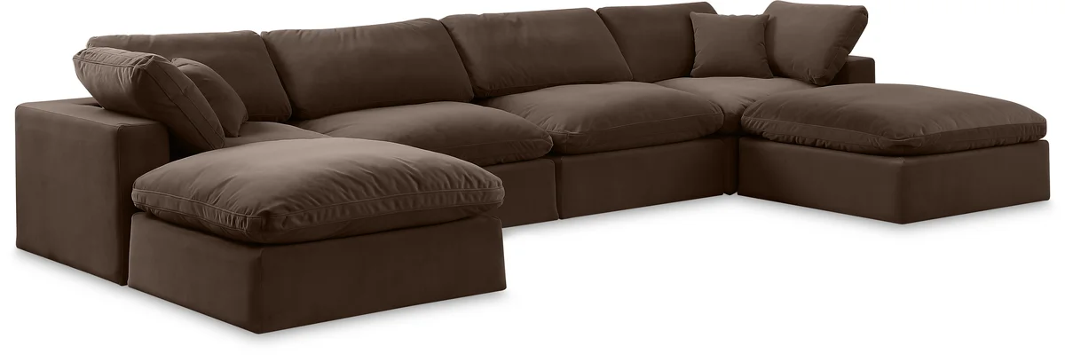 Comfy - 6 Piece Velvet Modular Double Chaise Sectional - Dark Brown