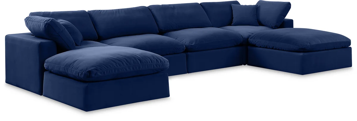 Comfy - 6 Piece Velvet Modular Double Chaise Sectional - Navy