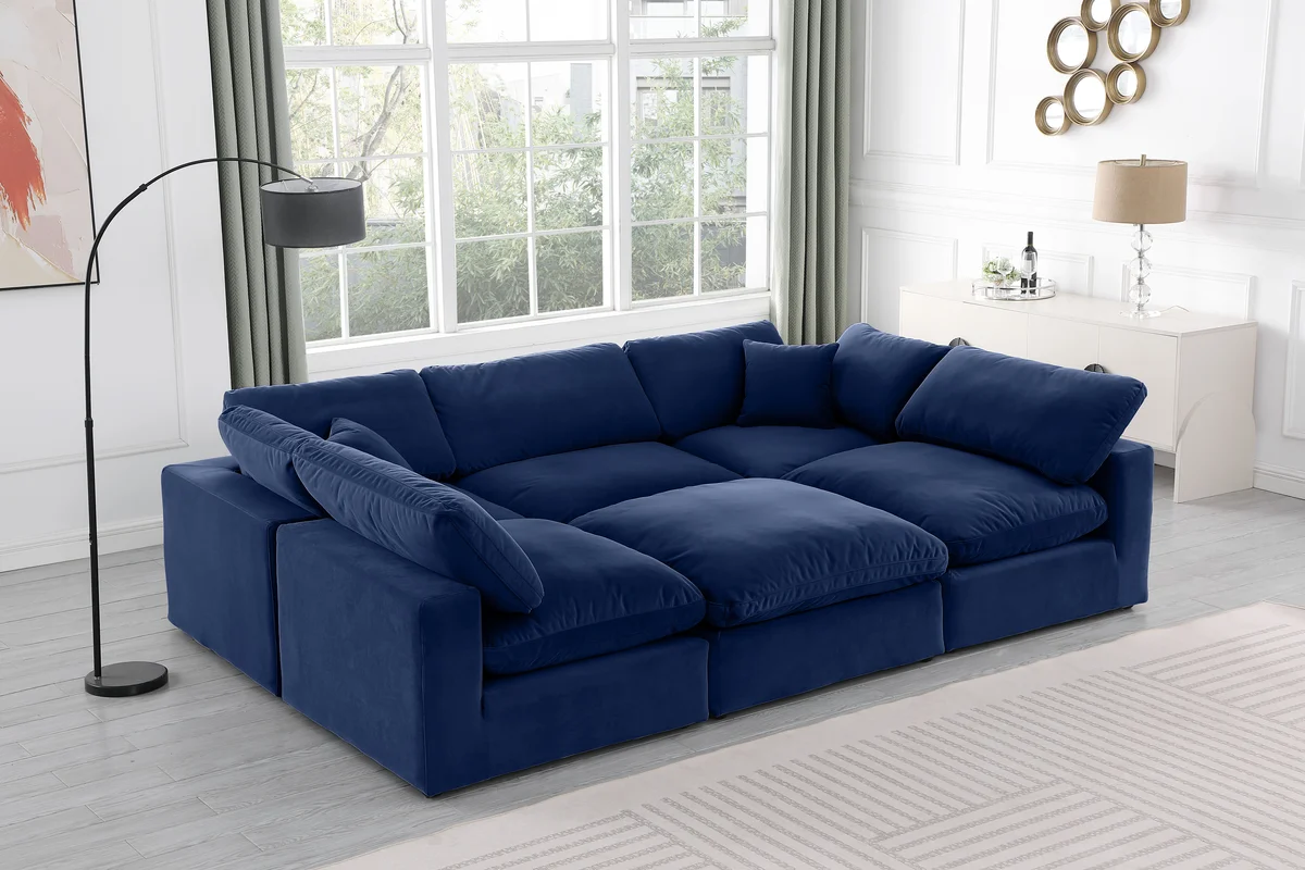 Comfy - 6 Piece Velvet Sectional - Navy - View 2
