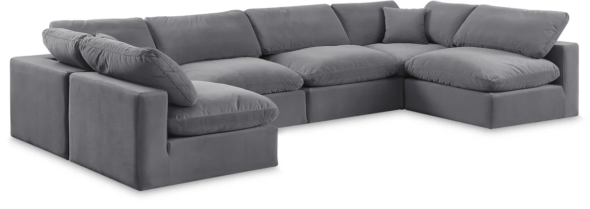 Comfy - 6 Piece Velvet Modular Armless Sectional - Dark Gray