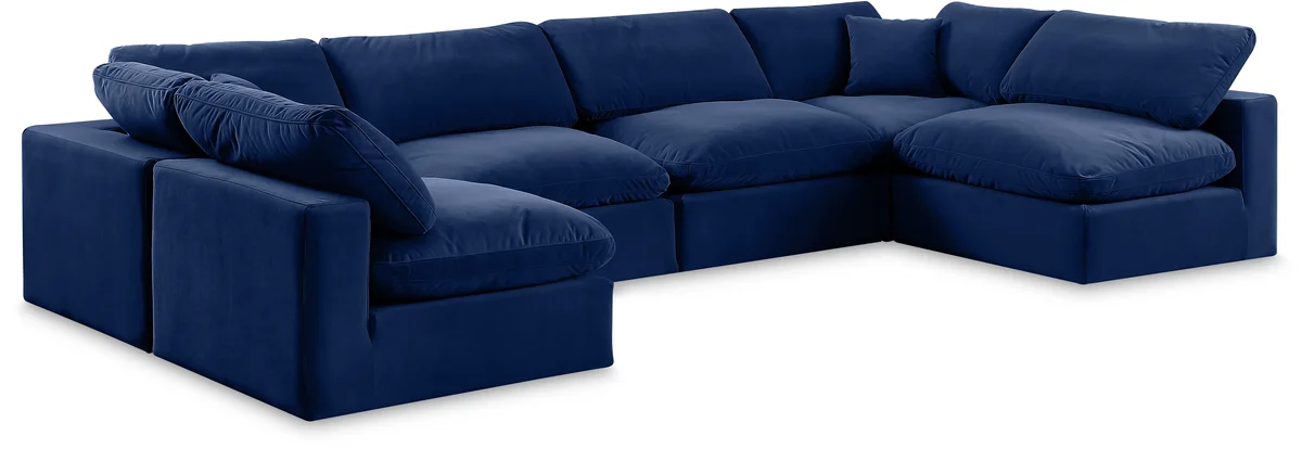 Comfy - 6 Piece Velvet Modular Armless Sectional - Navy