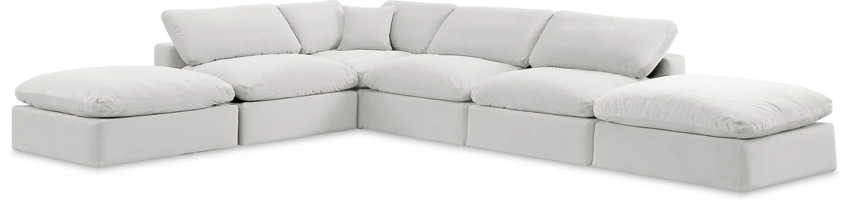 Comfy - 6 Piece Velvet Modular Sectional - White