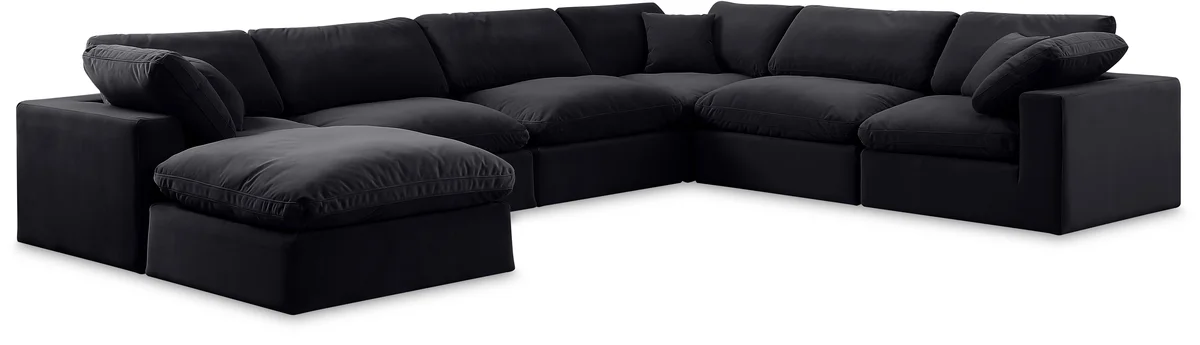 Comfy - 7 Piece Velvet Modular Sectional With Chaise - Black