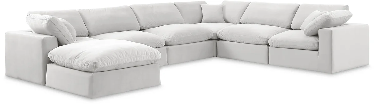 Comfy - 7 Piece Velvet Modular Sectional With Chaise - White