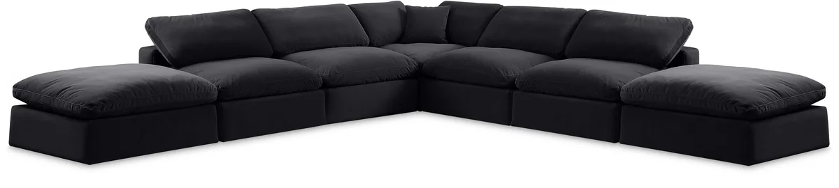 Comfy - 7 Piece Velvet Modular Corner Sectional - Black