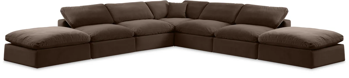 Comfy - 7 Piece Velvet Modular Corner Sectional - Dark Brown