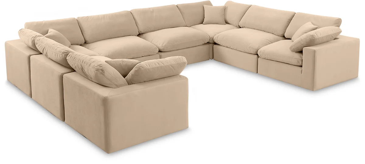 Comfy - 8 Piece Velvet Modular Sectional - Light Beige