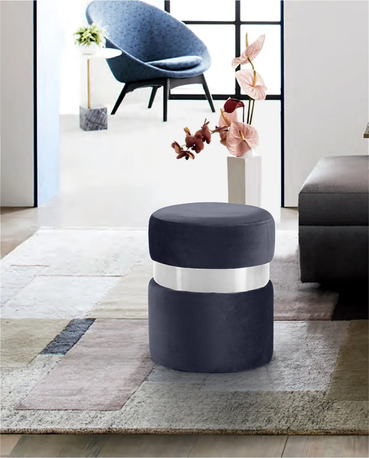 Hailey - Ottoman / Stool - Gray - Fabric - View 2