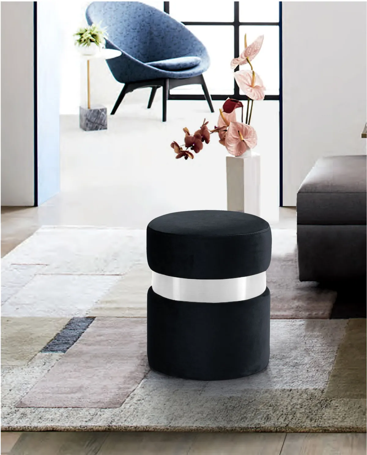 Hailey - Ottoman / Stool - Black - View 2