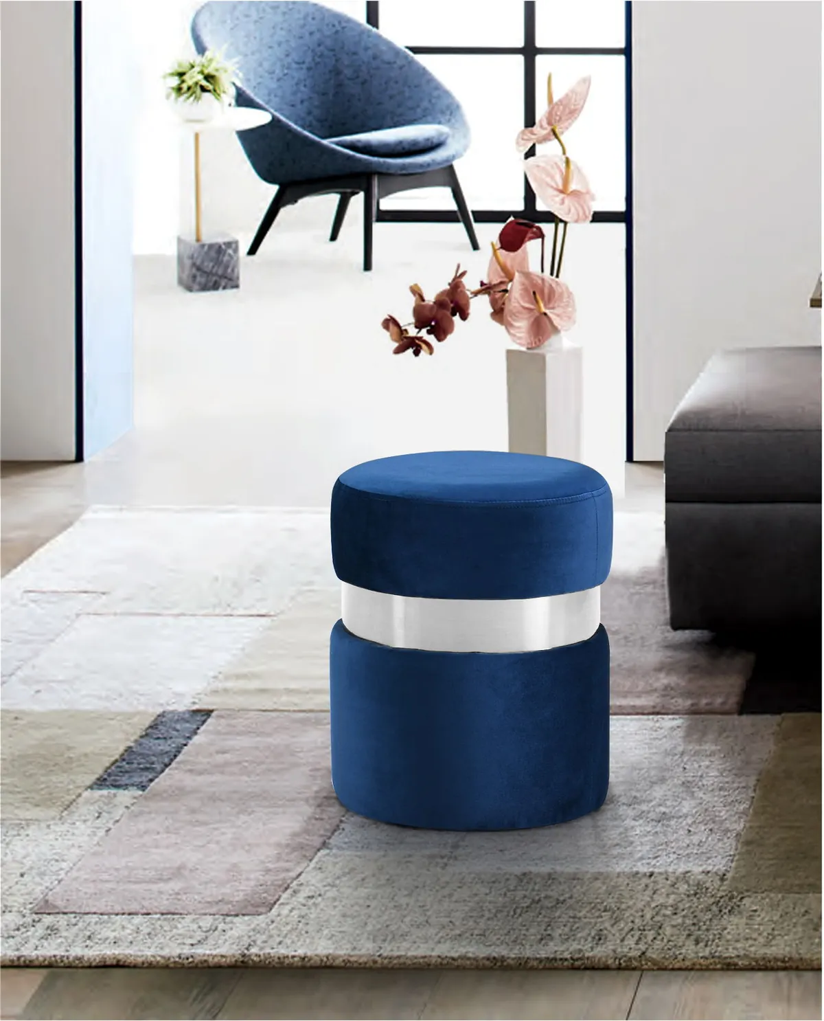 Hailey - Ottoman / Stool - Navy - View 2