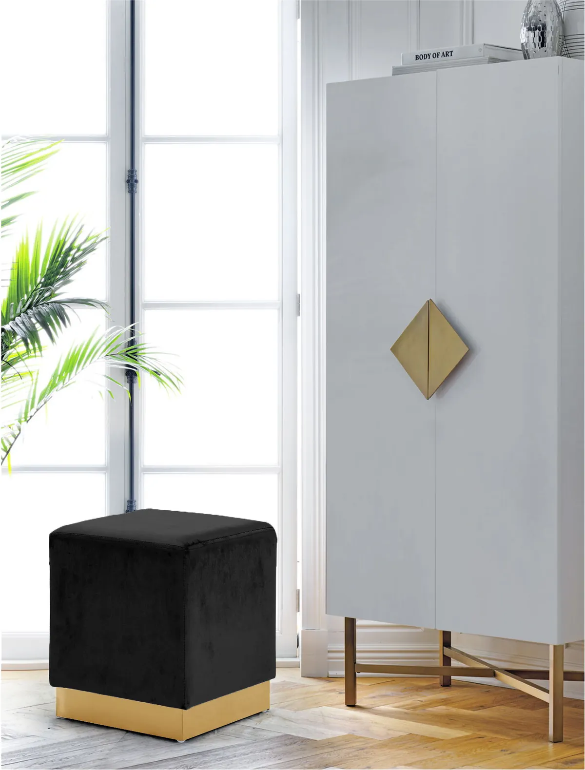 Jax - Ottoman / Stool - Black - Fabric - View 2