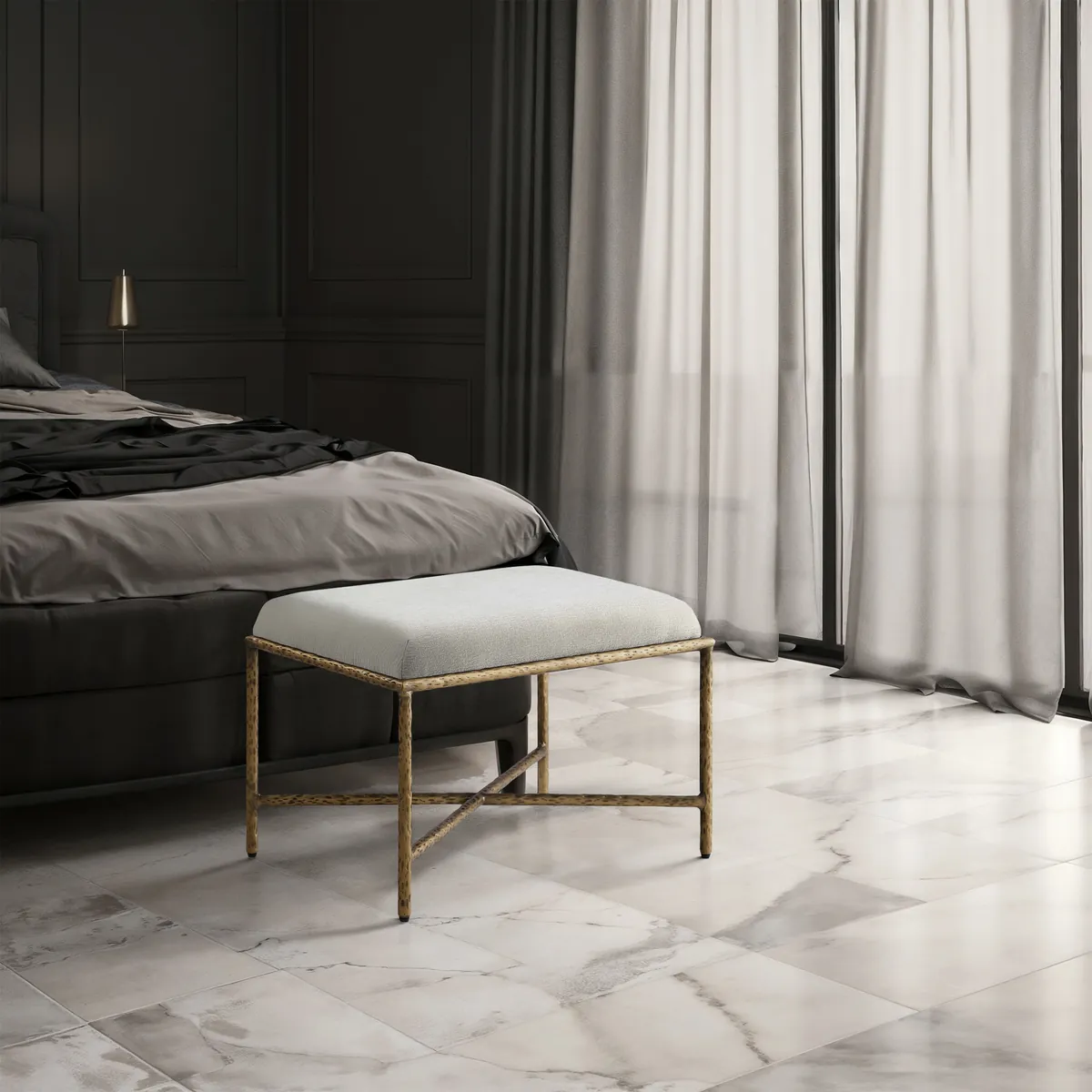 Valley - 25" Bench With Gold Frame - Cream - View 2