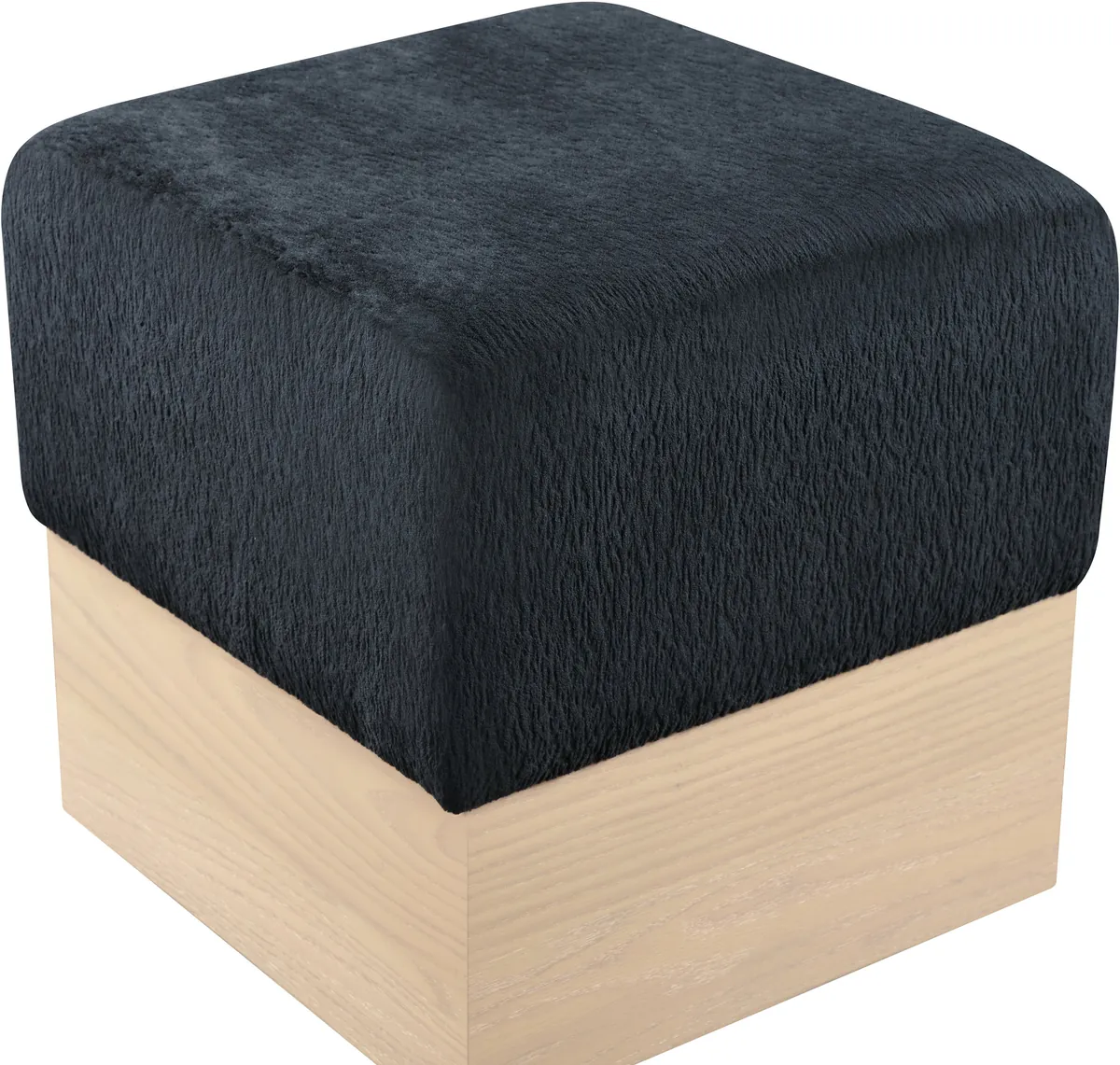 Havre - Ottoman / Stool With Natural Base - Black - View 2
