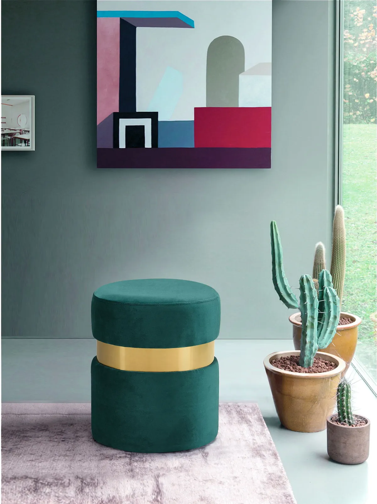 Hailey - Ottoman / Stool - Green - View 2