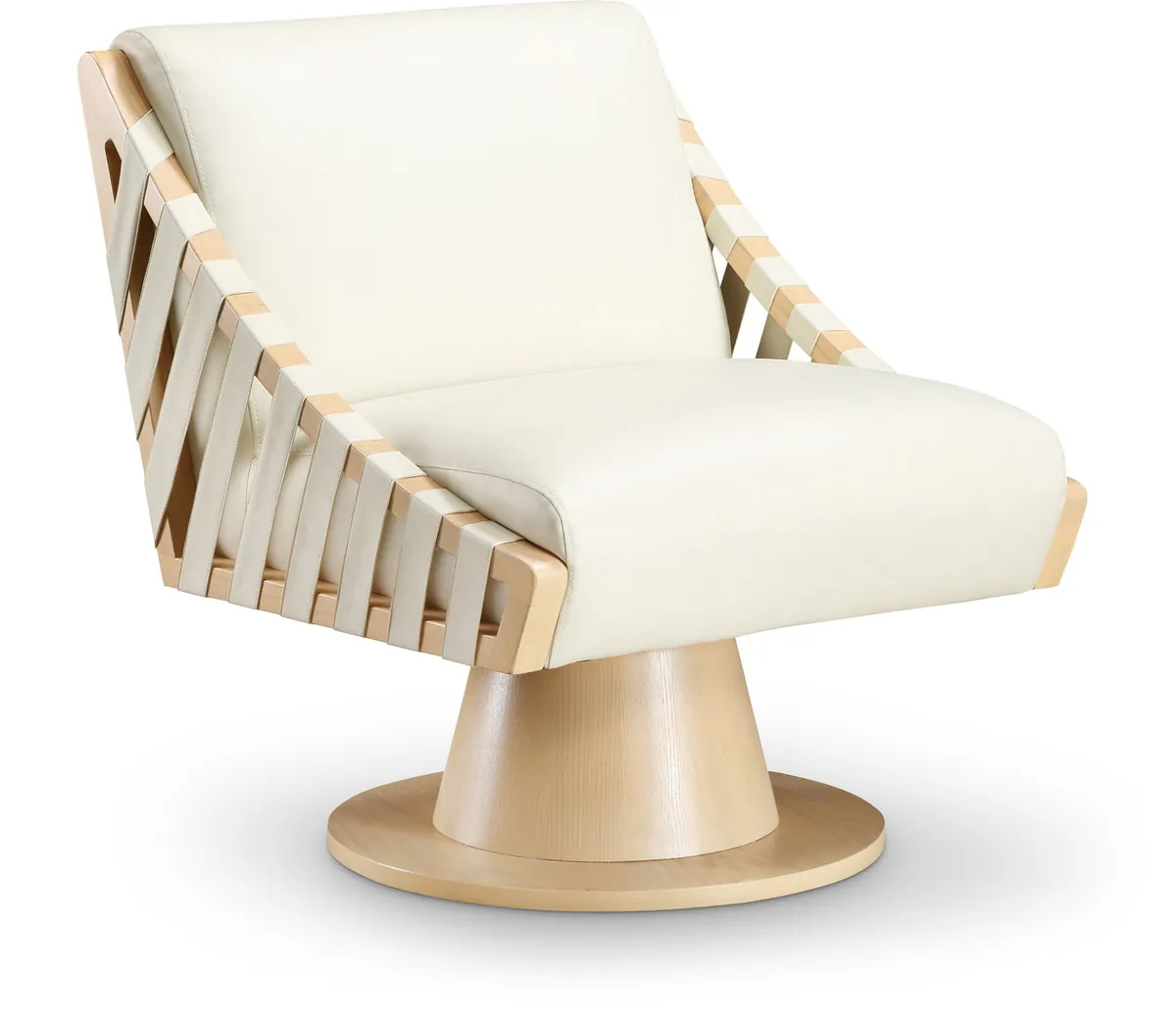 Millwin - Swivel Accent Chair With Natural Base - Cream