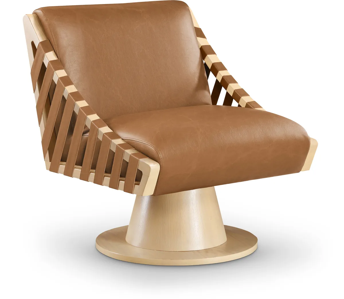 Millwin - Swivel Accent Chair With Natural Base - Cognac