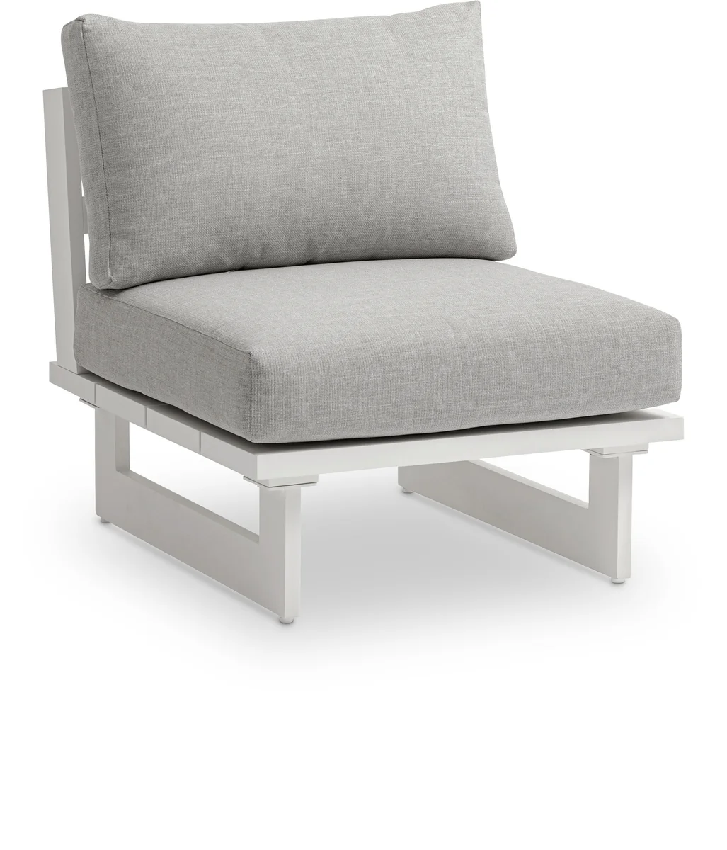 Maldives - Water Resistant Outdoor Patio Armless Chair With White Frame - Gray