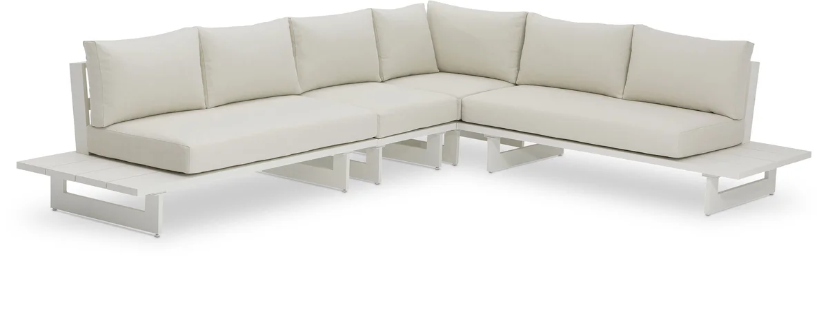 Maldives - 4 Piece Water Resistant Outdoor Patio Modular Right Arm Facing Sectional With White Base - Cream