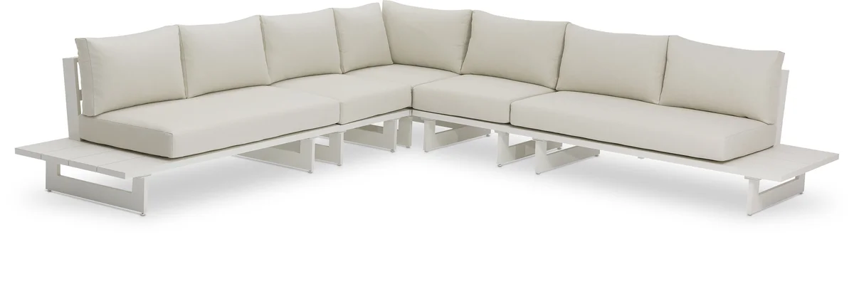 Maldives - 5 Piece Water Resistant Outdoor Patio Modular Corner Sectional With White Base - Cream