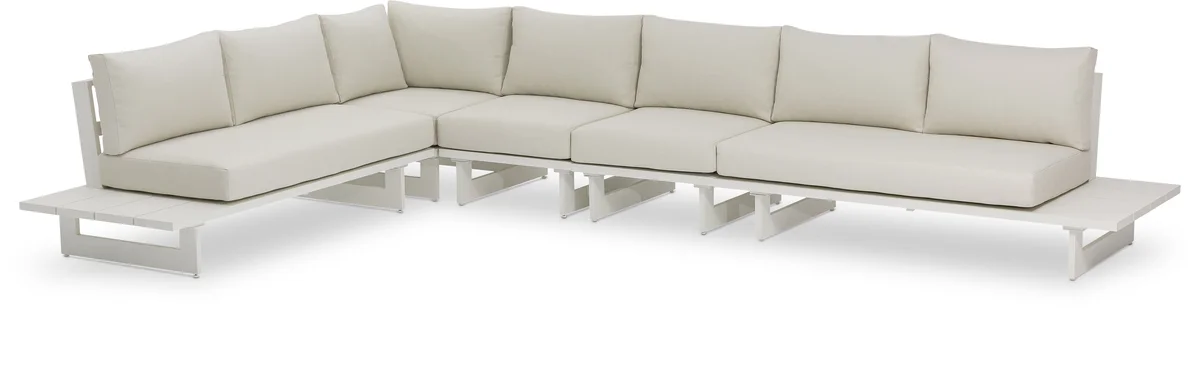 Maldives - 5 Piece Water Resistant Outdoor Patio Modular Left Arm Facing Sectional With White Base - Cream