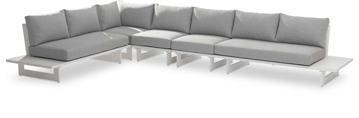 Maldives - 5 Piece Water Resistant Outdoor Patio Modular Left Arm Facing Sectional With White Base - Gray
