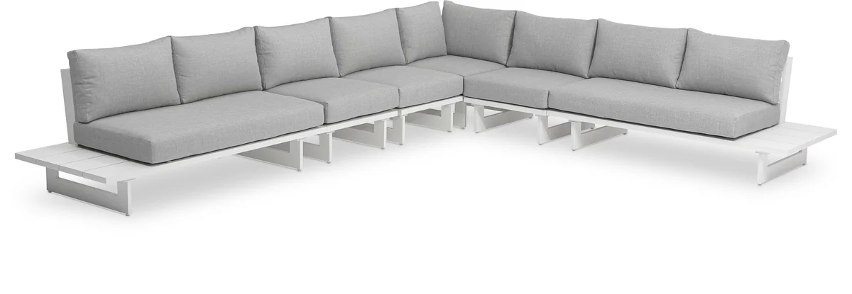 Maldives - 6 Piece Water Resistant Outdoor Patio Modular Corner Sectional With White Base - Gray